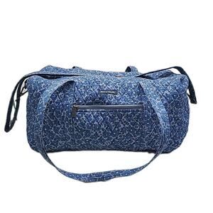 Bella Taylor Quilted Blue Floral Duffle Bag 19" W X 10 T x 9" Deep